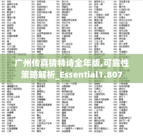 广州传真猜特诗全年版,可靠性策略解析_Essential1.807