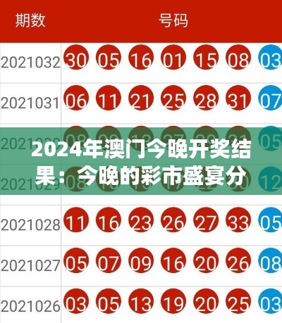 2024年澳门今晚开奖结果：今晚的彩市盛宴分析