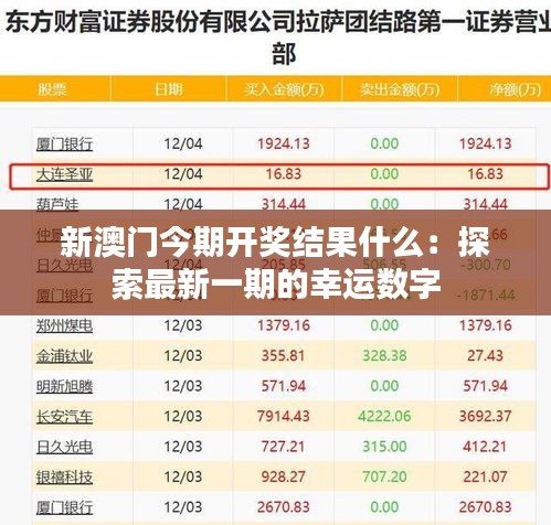 新澳门今期开奖结果什么：探索最新一期的幸运数字