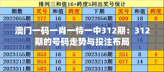 澳门一码一肖一恃一中312期：312期的号码走势与投注布局