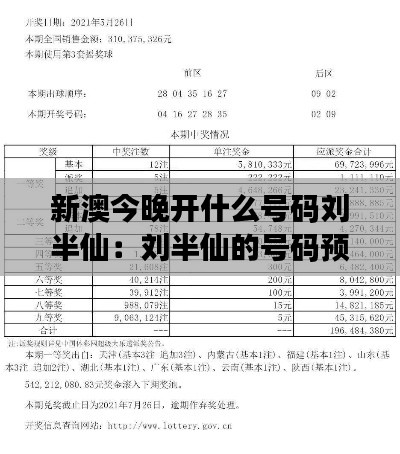 新澳今晚开什么号码刘半仙：刘半仙的号码预测能信吗？